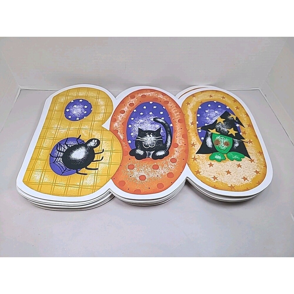 Vintage Halloween Vinyl Placemats Set Of 14 Decor Whimsy Spider Cat Witch 1990s